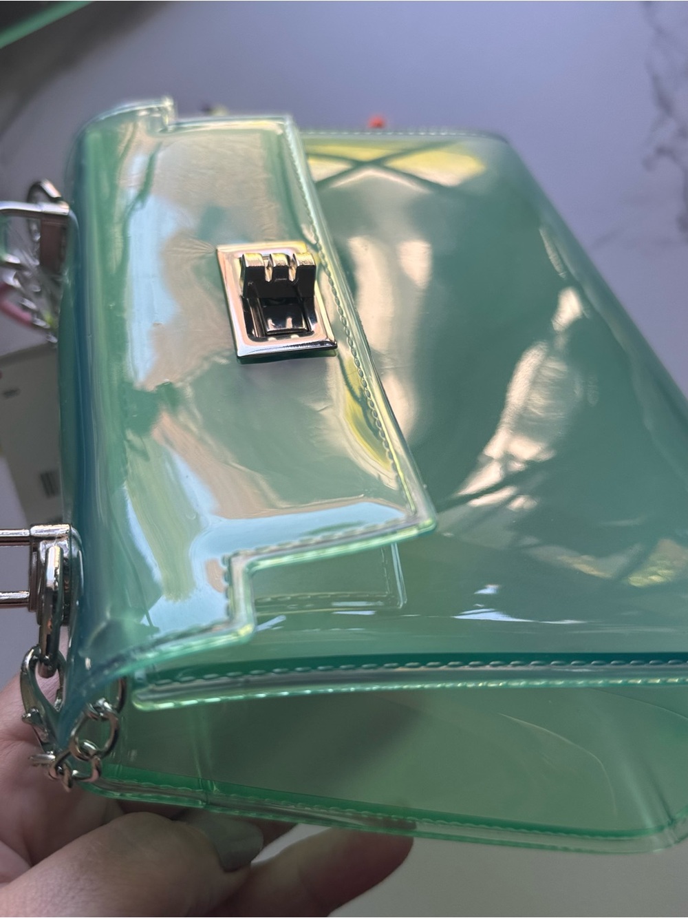 Green Jelly Top-Handle Mini Satchel Crossbody + chain +charms - Picture 5 of 5